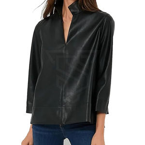 Top de cuero de alta calidad personalizado OEM tela informal estilo de moda ropa de calle Top de cuero - Product Image 2