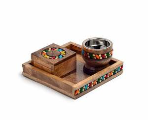 Quemador de incienso Bakhoor Mubakhara de lujo hecho a mano, soporte de incienso de lujo hecho de madera de mango y acero con caja de bandeja de uso religioso - Product Image 1