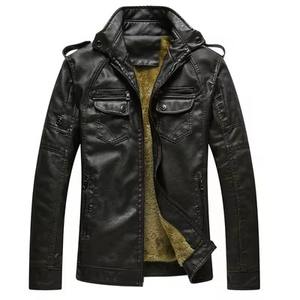 Chaqueta de cuero con capucha de piel de oveja de imitación clásica a la moda para hombre, abrigo informal de lana cálido con cremallera y cuello levantado, chaquetas de talla grande para hombre - Product Image 6