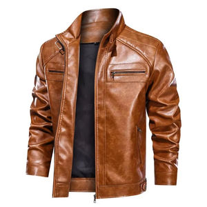 Chaqueta Casual de Cuero Sintético para Hombre, Estilo Motero, Otoño-Invierno, Ecológica, Resistente al Viento, con Dobladillo Recto, Bolsillos Laterales, Cuello Alto, Sin Capucha - Product Image 5