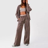 Ensemble de survêtement décontracté pour femme, style streetwear, comprenant un sweat à capuche oversize zippé effet délavé vintage et un pantalon de survêtement large