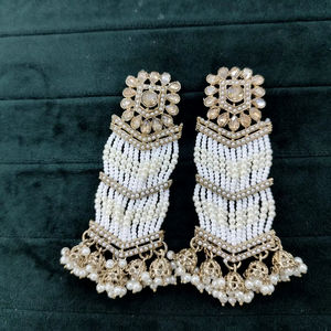 Pendientes de Perlas Antiguas en Oferta, Joyería Étnica de Circonio, Perlas de Aleación Chapadas en Oro, Forma de Campana, Estilo Colgante para Bodas - Product Image 1