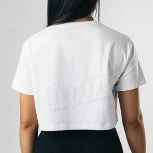 Dernier style de t-shirt pour femmes crop top blanc gris couleur imprimé coton polyester prix de gros crop top - Product Image 2