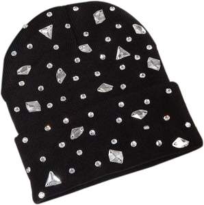 Todos los colores están disponibles de diamantes de imitación Trabajo en general Gorros Fabricante de diamantes de imitación personalizados Sombreros de punto de invierno Gorro - Product Image 1