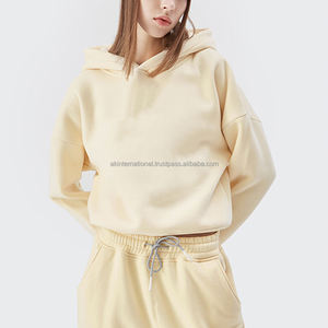 เสื้อฮู้ดคอตตอนสำหรับผู้หญิงเสื้อฮู้ดเสื้อสวมหัวผ้าฟลีซสีทึบใส่ได้ทั้งชายและหญิง - Product Image 3
