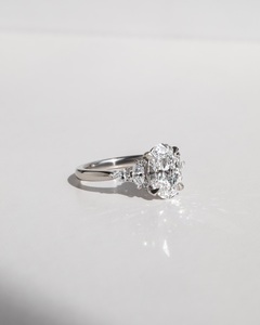 7x9mm Oval Cut Moissanite Engagement Ring | Three <b>Stone</b> with Side Accents | Gold Silver Bridal Wedding Fine Jewelry OEM - Product Image 3