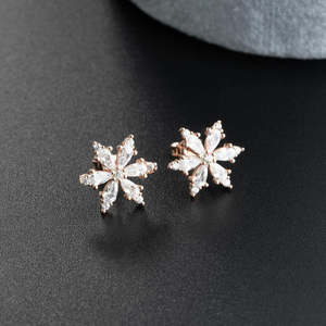 NOVAMART Fine Hallmark Silver Sterling Camellia Flower <b>Stud</b> Diamond Zircon Pearl Cute Trendy for Wedding Engagement Party Perfec - Product Image 1