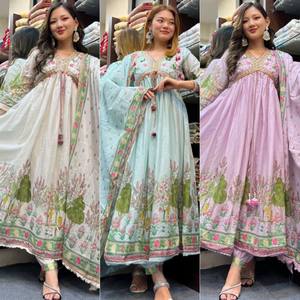 Lancement de la nouvelle robe de soirée styliste Look Heavy Broderie Work Gown Patiala Salwar et Dupatta Costume entièrement cousu Traditionnel - Product Image 2