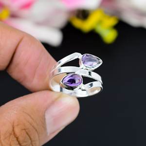 แหวนเงินเยอรมันทำด้วยมือสำหรับผู้หญิงประดับด้วยพลอยอเมทิสต์ธรรมชาติอเมทิสต์สีม่วงสำหรับงานแต่งงานและงานปาร์ตี้ - Product Image 2