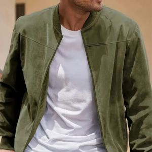 2024 o-cou Bomber veste hommes haute qualité toile fermeture éclair haut 100% véritable bouffant Look nouveau Design printemps plaine teint intelligent décontracté - Product Image 4