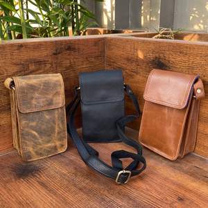 Small Practical Personalized Genuine Cowhide Leather Crossbody Phone <b>Bag</b> Custom Logo Pattern with Button Closure Nylon Lining - Product Image 4