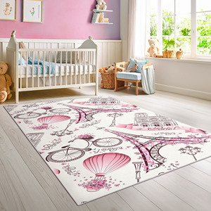 Alfombra Infantil con Diseño de Roma y París, Alfombra Decorativa para Habitación de Niñas con Estampado Digital de la Torre Eiffel, OEM ODM - Product Image 1