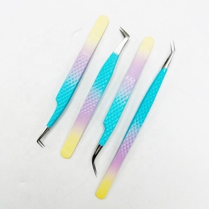 Pinzas de pestañas personalizadas de acero inoxidable sólido de 45 grados, tres tonos, color, finas, 90 volúmenes, pestañas postizas rusas, cuidado personal - Product Image 3