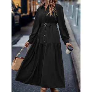 Vestido Maxi Elegante de Manga Larga con Cuello y Botones Delanteros para Mujer de Jane, con Cinturón Metálico, para Uso Diario, Modelo 32656 - Product Image 5