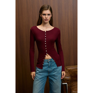 GRIMELANGE SILLARIE Blusa regular abotonada de tela elástica de manga larga para mujer - Product Image 1