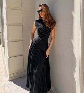 Vestidos de Fiesta Elegantes para Mujer, Negros, Plisados, Midi, Tejidos, Cintura Natural, Sin Mangas, Hechos en China, Venta al Por Mayor - Product Image 3
