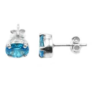 ต่างหูสตั๊ดเงินแท้สีฟ้าบุษราคัม925เครื่องประดับครบรอบแต่งงานแบบมินิมอลประดับเพชรโทแพซหิน - Product Image 1