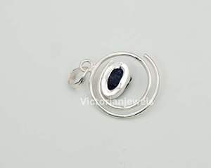 925 plata esterlina sólida septiembre piedra natal colgante en bruto Azul zafiro bisel ajuste encanto colgantes - Product Image 4