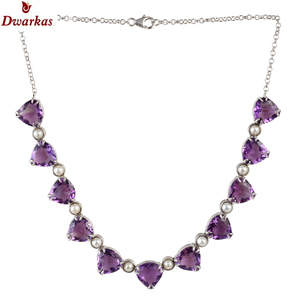 Customization S925 <b>sterling</b> <b>silver</b> natural amethyst <b>pearl</b> <b>necklace</b> trillion shape - Product Image 2