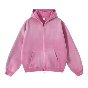 Veste à capuche épaissie d'hiver unisexe avec logo personnalisé pull à capuche zippé à double tête teint en aérosol - Product Image 2