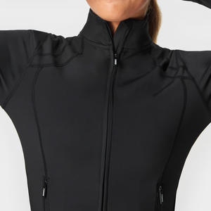 Primavera de mujer de cuatro vías elástico Spandex/Nylon cremallera superior chaqueta para correr cálido de manga larga Regular Fit Yoga ropa deportiva de talla grande - Product Image 3