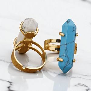 Anillos de piedras preciosas de piedra azul Tianshan curativo de doble punta-Anillo de mujer chapado en oro de piedra larga-Anillo de cristal de plata 925 Joyería - Product Image 4