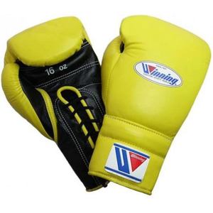 Gants de boxe à lacets Winning, jaune et noir, cuir véritable de qualité supérieure, gants de boxe professionnels pour l'entraînement et les combats, 8oz 10oz 12oz - Product Image 1