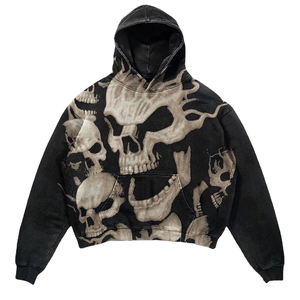 Sweat à capuche homme en molleton de coton épais, coupe ajustée, imprimé en relief, broderie effet vieilli, motif lettres, devant court, collection automne - Product Image 5
