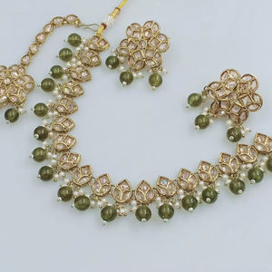 DERNIÈRE ANTIQUE MOTIPEARL & DROP COLLIER FANTAISIE À LA MODE PLAQUÉ OR AVEC ENSEMBLE DE BOUCLES D'OREILLES MANGTIKKA ET ENSEMBLE DE BIJOUX FEMMES - Product Image 1