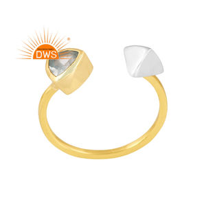 แหวนพลอยอความารีนธรรมชาติชุบทอง18K แบบล่าสุดแหวนปรับได้เครื่องประดับชั้นดีสำหรับผู้หญิงของขวัญสำหรับผู้หญิง - Product Image 1