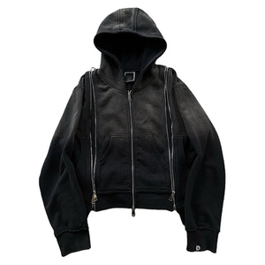 Sudadera con Capucha Extra Grande de Invierno para Hombre, Estilo Ninja con Máscara, Triple Cremallera, Gruesa, 100% Algodón, Felpa, Pedrería, Ecológica, Degradado Ácido - Product Image 4