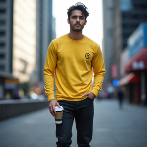 <b>Men's</b> Long Sleeve 100% Cotton Polyester T-<b>Shirt</b> Custom Print Workout Fitness Wear Breathable Oversize Tee Stand Horn Button - Product Image 3