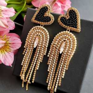European American Style Classic <b>Stud</b> <b>Earrings</b> White <b>Black</b> Breaded Gold Glass Beads Partywear Unisex Wholesale Western - Product Image 2