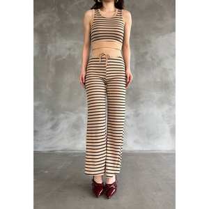 Pantalones a rayas de cintura alta con cintura elástica, pantalones informales transpirables de pierna ancha - Product Image 2