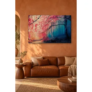 Impression sur toile de l'arbre Fida à feuilles rouges dans une forêt bleue brumeuse - Product Image 5