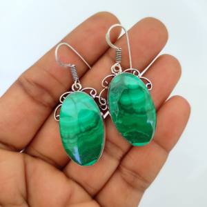 Boucles d'oreilles en laiton malachite pour femmes, légères, grosses, vertes, pour mariages et anniversaires - Product Image 2
