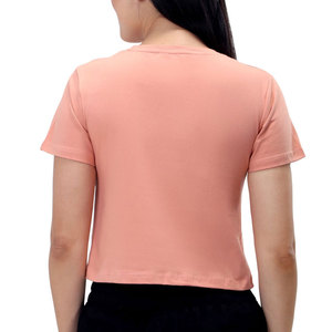 Camiseta Corta Rosa para Mujer, Estilo Casual, Cuello Redondo, Manga Corta, Algodón Jersey, Estilo Urbano, Transpirable, Primavera Verano - Product Image 2