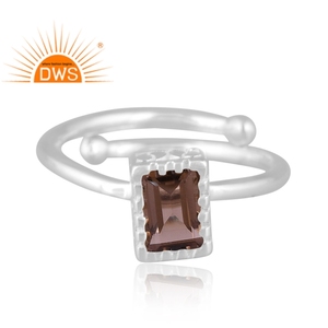 Handmade Design Fine Sterling Silver Natural Smoky <b>Quartz</b> Gemstone Bezel Setting Adjustable Wedding <b>Ring</b> for Certified Trendy - Product Image 2
