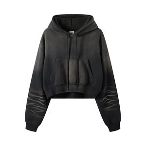 Vente en gros de sweat à capuche court avec broderie personnalisée Outwork à la fois de haute qualité pour l'automne et l'hiver vieux sweats à capuche en polaire pour femmes - Product Image 2