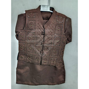 Conjunto de Kurta Pajama Étnico Tradicional para Niños con Chaleco para Bodas y Fiestas Festivas, 100% Algodón de Secado Rápido - Product Image 3