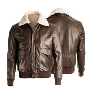 OEM Wholesale Men's Leather <b>Jackets</b> High Quality <b>Winter</b> Wear Shearling <b>Jackets</b> Windproof <b>Waterproof</b> Zipper Turn-down Collar - Product Image 1
