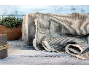 Vente en gros de tissu de lin rayé 115 '' / 292cm de largeur supplémentaire/rayures grises naturelles/lin lavé doux au mètre ou au mètre 100% lin - Product Image 1