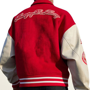 Chaqueta Universitaria Personalizada al por Mayor para Hombre, Elegante Bordado Chenille, Mangas de Cuero Genuino, Tallas Grandes, Chaquetas de Béisbol para Hombre - Product Image 2