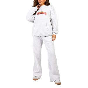Survêtements surdimensionnés à épaules tombantes pour femmes à la mode 100% coton personnalisé bouffée imprimé Logo 2 pièces ensembles de jogging pour femmes - Product Image 1