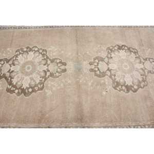 Turkish Vintage Rug, 3.7x8.2 ft Area Rug, <b>Brown</b> Gray Abstract <b>Wool</b> Rug - Product Image 4