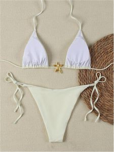 Conjunto de Bikini de Dos Piezas para Mujer, Decoración de Estrellas, Top Halter Triangular, Traje de Baño con Lazos Laterales, Ropa de Playa - Product Image 2