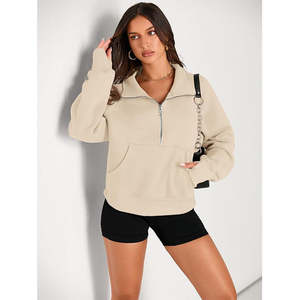 เสื้อสเวตเตอร์สวมหัวแบบมีซิปครึ่งตัวของผู้หญิงใหม่คุณภาพดีที่สุดสำหรับชุดลำลองพร้อมตัวเลือกโลโก้ตามสั่งมีหลายสี - Product Image 4