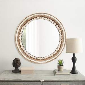 Miroir mural suspendu de style ferme moderne Design de décoration intérieure avec cadre fabriqué en corde Artefacts en verre, métal et fer en gros - Product Image 1