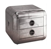 Meuble industriel de luxe inspiré des avions Aviator en aluminium clouté armoire de chevet à 2 tiroirs, table de nuit, table de chevet