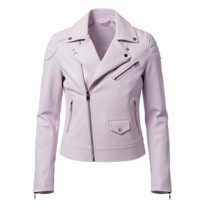 Chaqueta de Motociclista de Cuero Lavanda Elegante para Mujer, Ropa Urbana, Diseño Personalizado, Precio de Fábrica al por Mayor, Abrigo Estilo Motociclista Genuino - Product Image 2